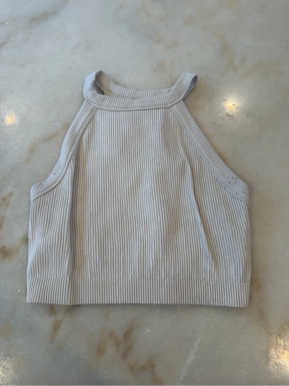 aerie Ribbed High-Neck Crop Tank Top - Off-White